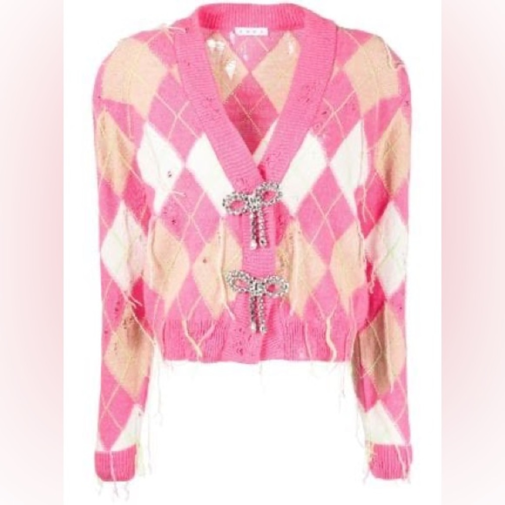 AREA Distressed Argyle Cardigan size XS